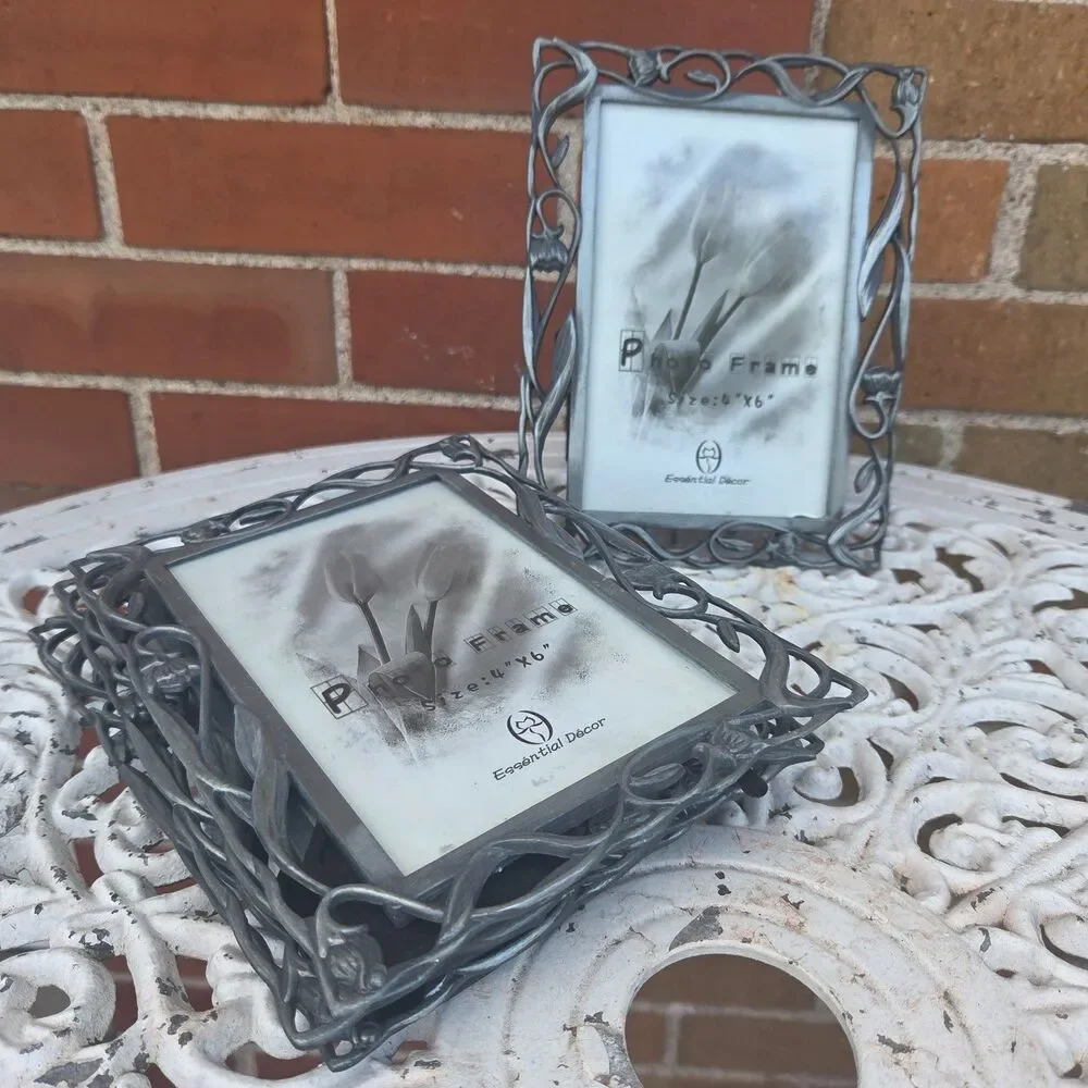 Set of 4 Essential Decor Metal Floral Vine 4x6 Picture Frames Pewter Tone